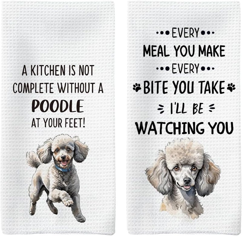 Tzhim Poodle Gifts Kitchen Towels Set of 2, Poodle Gifts for Women, Poodle Mom Gifts, Poodle Dog Dish Towels Tea Towels for Kitchen, Poodle Dog Hand Towels, Dog Kitchen Bathroom Decor, 16x24inch - Image 1